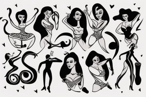 couple de danseurs de bachata la partenaire femme a la tête en arrière vers le bas tattoo idea