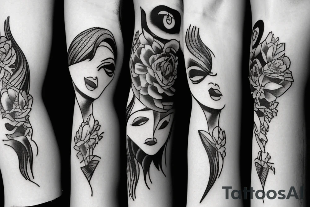 tango lift
the dancer leans the dancer backwards with her head down tattoo idea