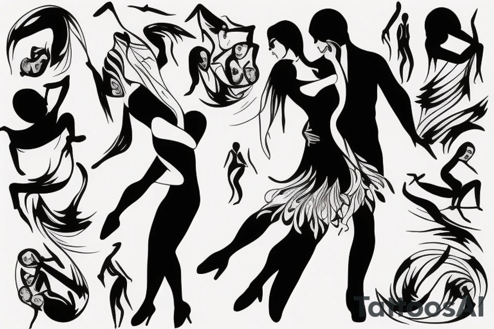 tango lift
the dancer leans the dancer backwards with her head down tattoo idea