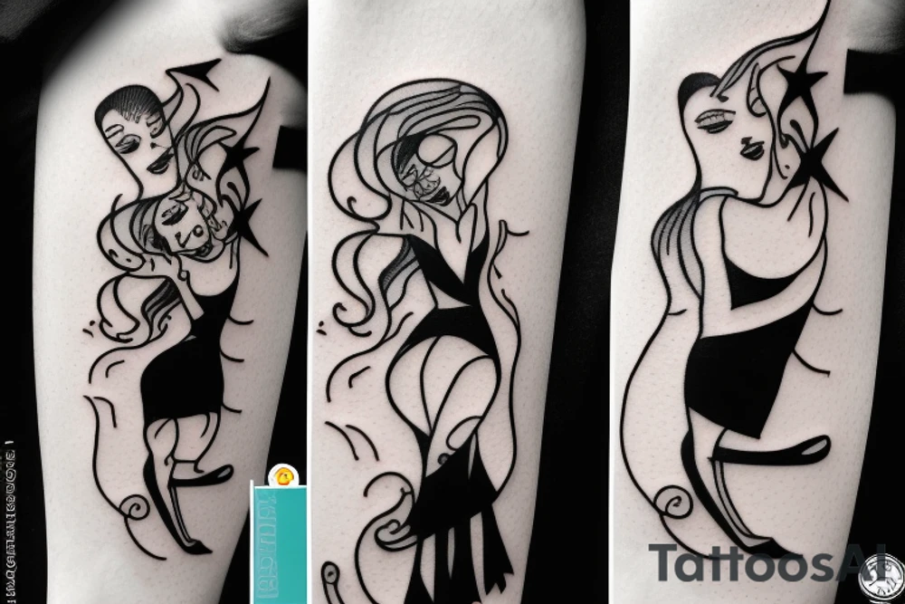 tango lift
the dancer leans the dancer backwards with her head down tattoo idea