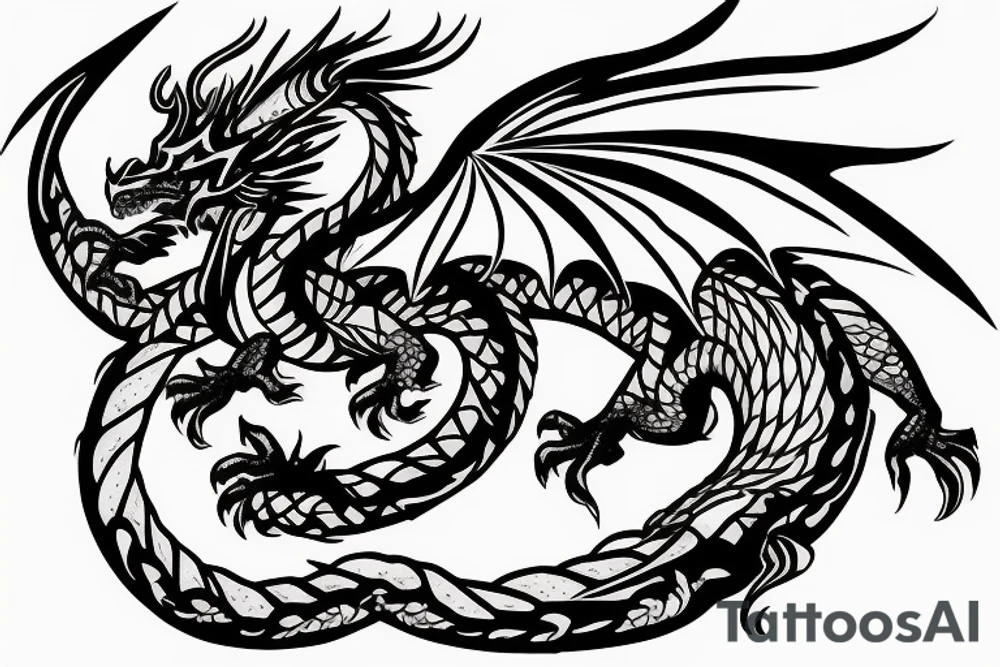 dragon with astral zodiac along spine tattoo idea