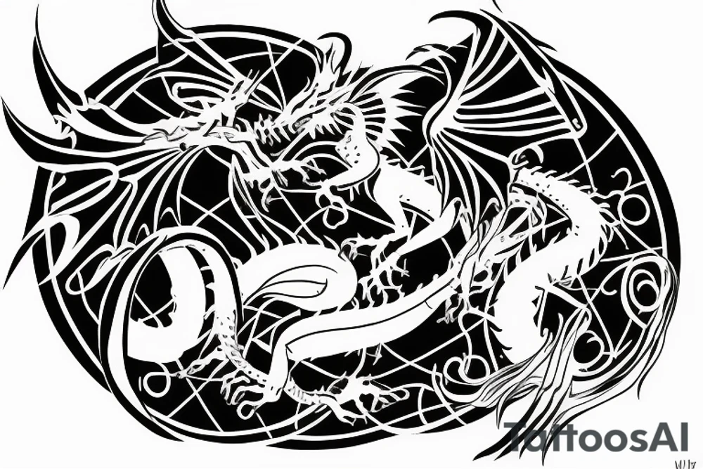 dragon with astral zodiac for spine tattoo idea