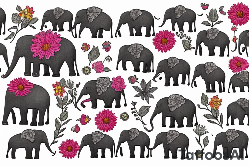 Elephant and flowers that symbolize remembrance for the young women kidnapped and still missing tattoo idea