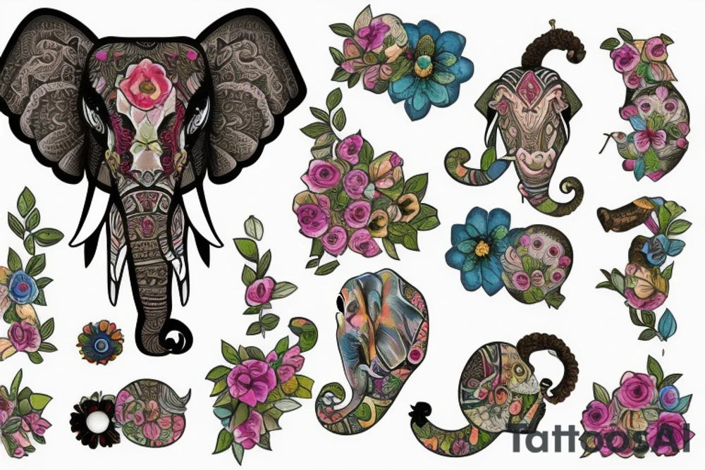Elephant and flowers that symbolize remembrance for the young women kidnapped and still missing full leg tattoo tattoo idea