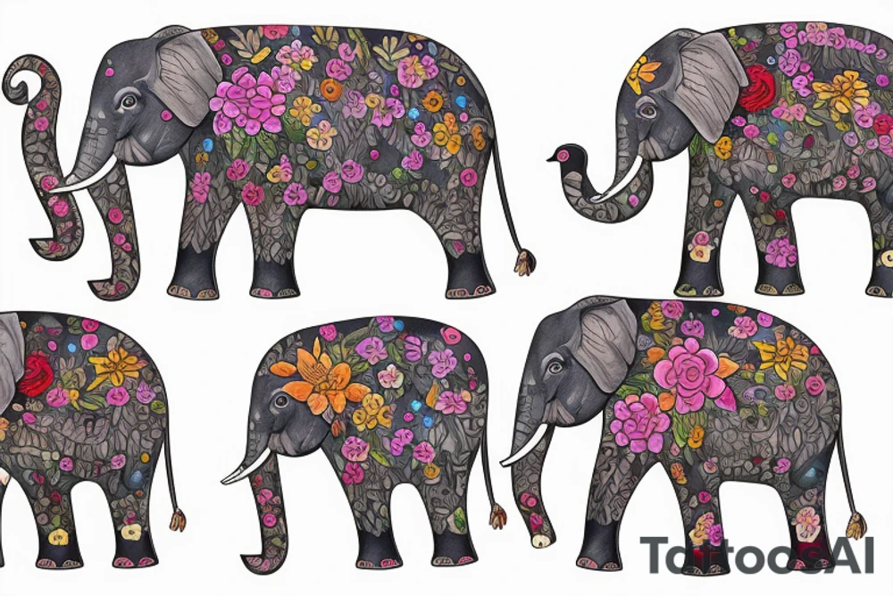 Elephant and flowers that symbolize remembrance for the young women kidnapped and still missing full leg tattoo tattoo idea