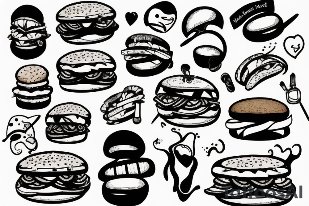 Cheeseburger taking a walk tattoo idea