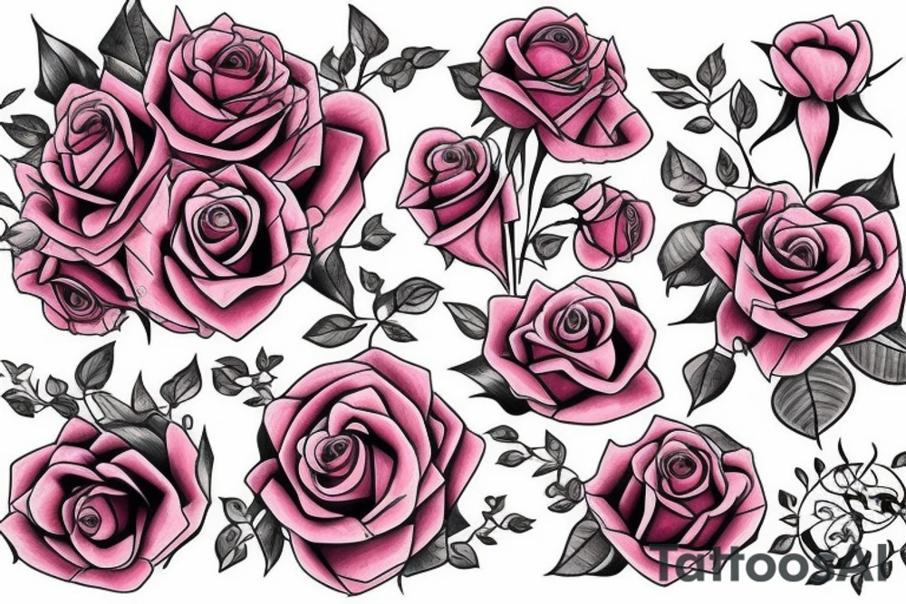 pink rose bouquet tattoo idea