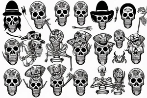 Skeleton man wearing stylish clothes in a cool pose tattoo idea