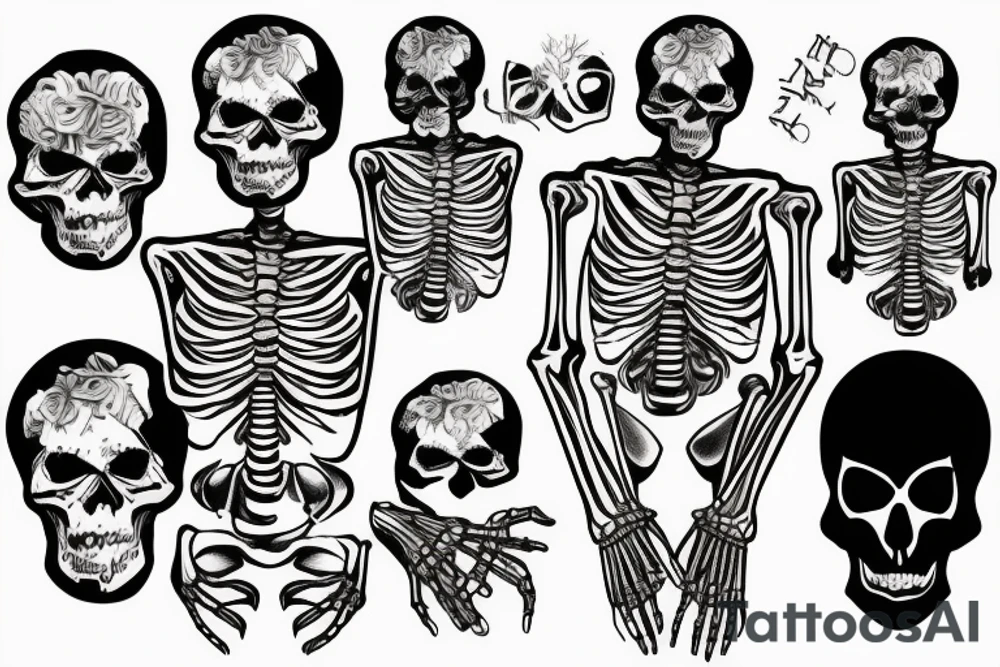 Skeleton man wearing stylish clothes in a cool pose tattoo idea