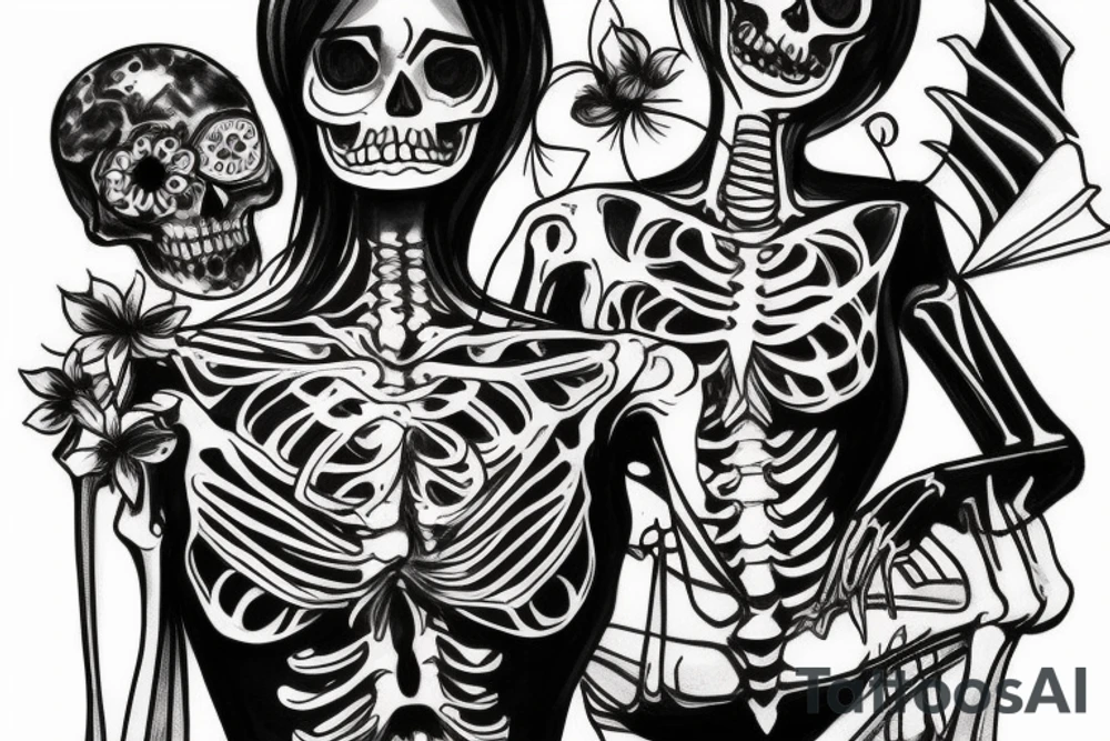 Skeleton full body wearing stylish clothes tattoo idea
