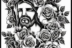 Field of roses leading to a hill with Jesus hanging on the cross tattoo idea
