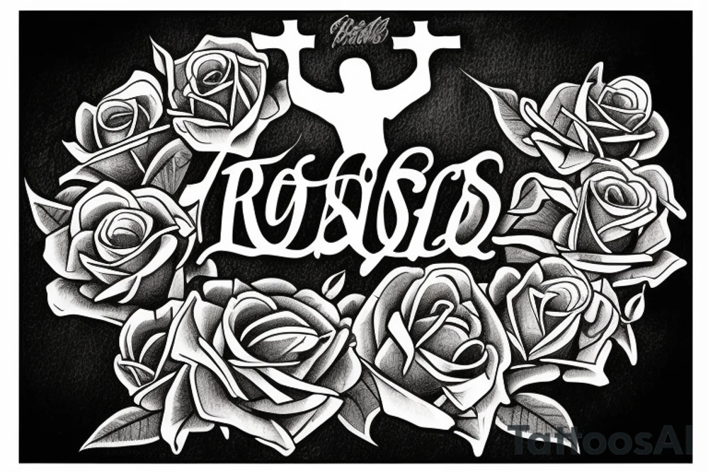 Field of roses leading to a hill with Jesus hanging on the cross tattoo idea