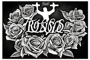 Field of roses leading to a hill with Jesus hanging on the cross tattoo idea