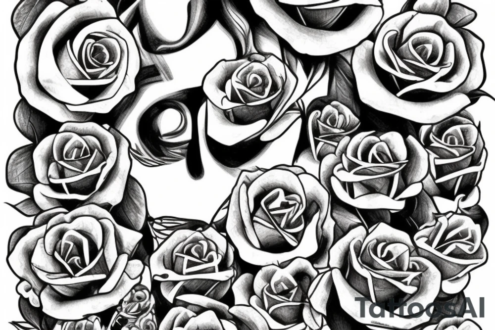 Field of roses leading to a hill with Jesus hanging on the cross tattoo idea