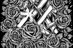 Field of roses leading to a hill with Jesus hanging on the cross tattoo idea