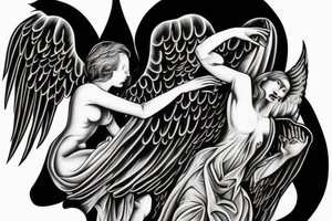 Angel and death reaching out to each other without touching as in Adam's creation painting tattoo idea