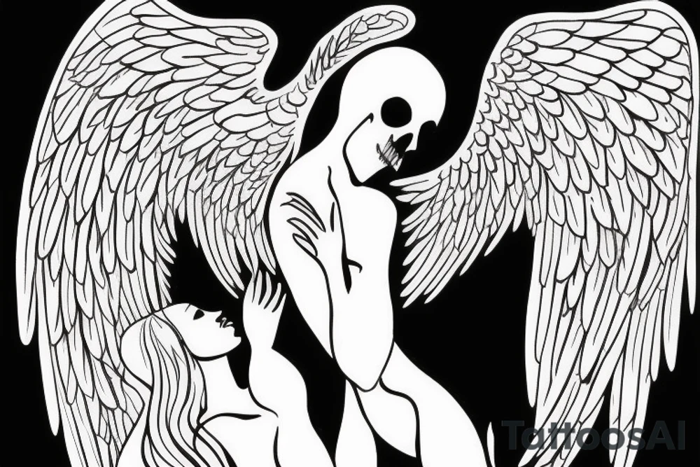Angel and death reaching out to each other without touching as in Adam's creation painting tattoo idea