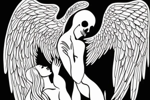 Angel and death reaching out to each other without touching as in Adam's creation painting tattoo idea