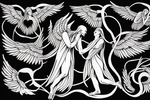 Angel and death reaching out to each other without touching as in Adam's creation painting tattoo idea