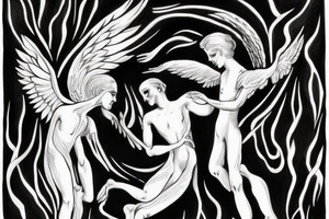 Angel and death reaching out to each other without touching as in Adam's creation painting tattoo idea