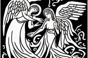 Angel and death reaching out to each other without touching as in Adam's creation painting tattoo idea