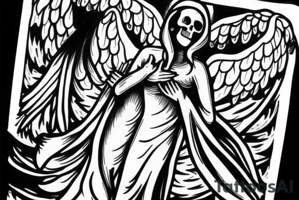 Angel and death reaching out to each other without touching as in Adam's creation painting tattoo idea
