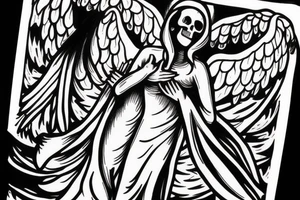 Angel and death reaching out to each other without touching as in Adam's creation painting tattoo idea