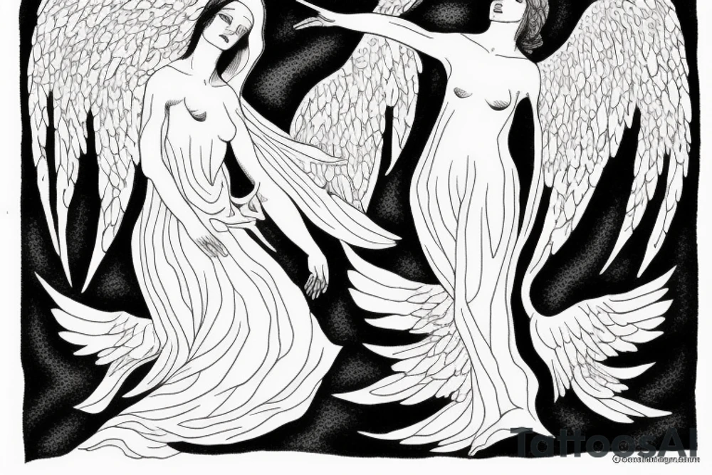 Angel and death reaching out to each other without touching as in Adam's creation painting tattoo idea