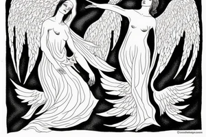 Angel and death reaching out to each other without touching as in Adam's creation painting tattoo idea