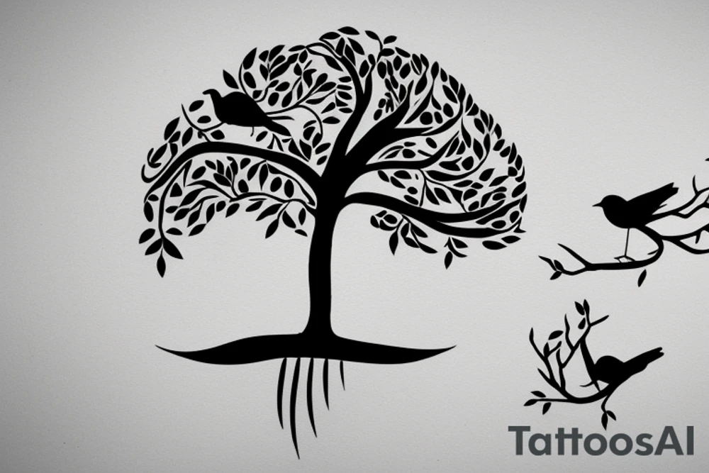 Simple tree with bird to represent family tattoo idea