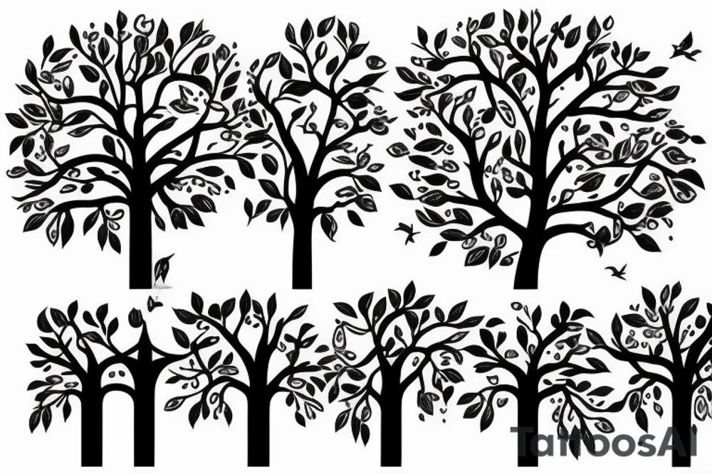 Small and epurzted tree with 4 birds tattoo idea