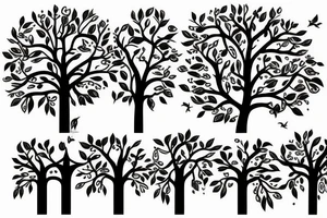 Small and epurzted tree with 4 birds tattoo idea