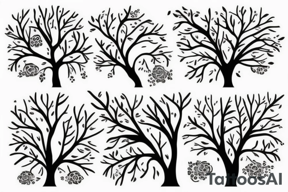 Small and epurzted tree with 4 birds tattoo idea
