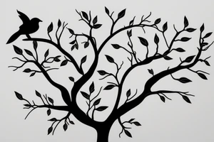 Small and epurzted tree with 4 birds tattoo idea