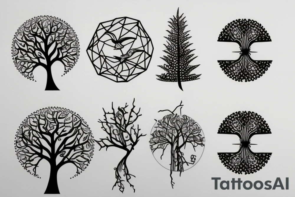 Small and epurzted tree with 4 birds tattoo idea