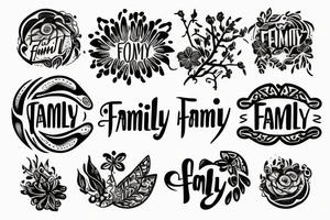 Small tattoo with the word family and elements that represent nature tattoo idea
