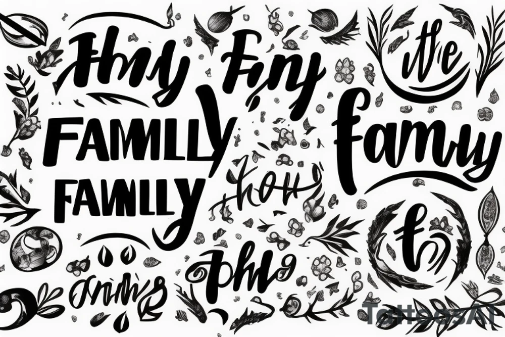 Small tattoo with the word family and elements that represent nature tattoo idea