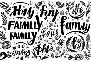 Small tattoo with the word family and elements that represent nature tattoo idea