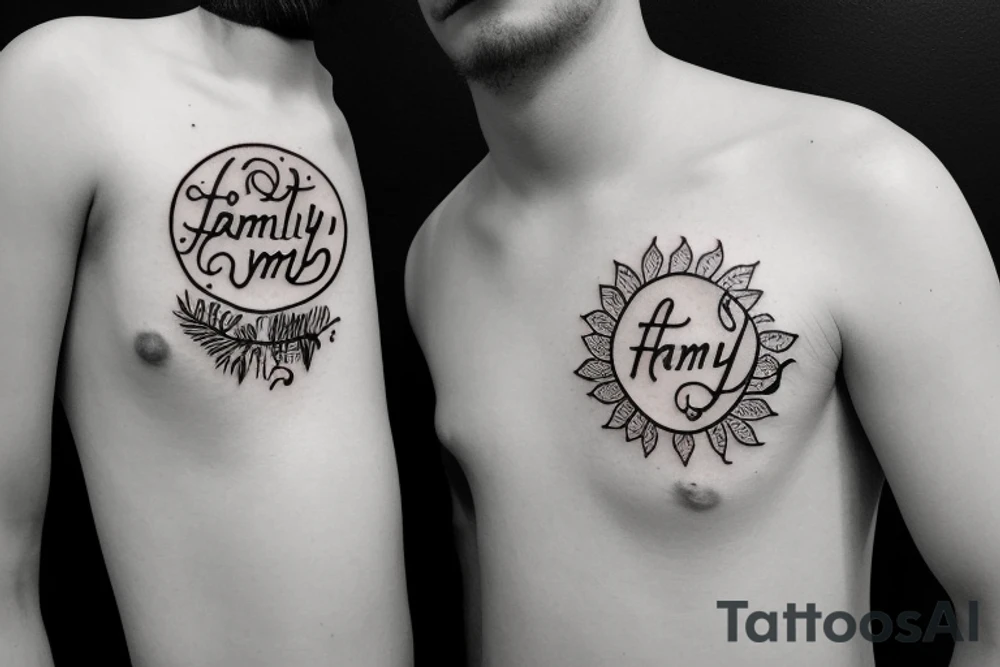 Small tattoo with the word family and elements that represent nature tattoo idea