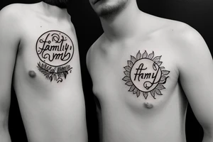 Small tattoo with the word family and elements that represent nature tattoo idea