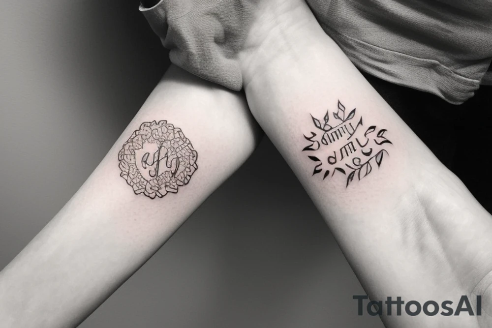 Small tattoo with the word family and elements that represent nature tattoo idea