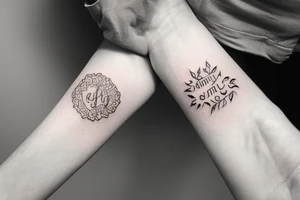 Small tattoo with the word family and elements that represent nature tattoo idea